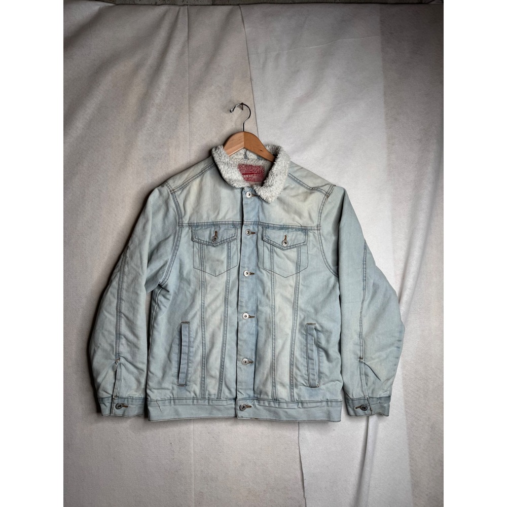 Brooklyn Cloth Mens Sherpa Lined Denim‎ Trucker Jacket Light Wash Blue Large